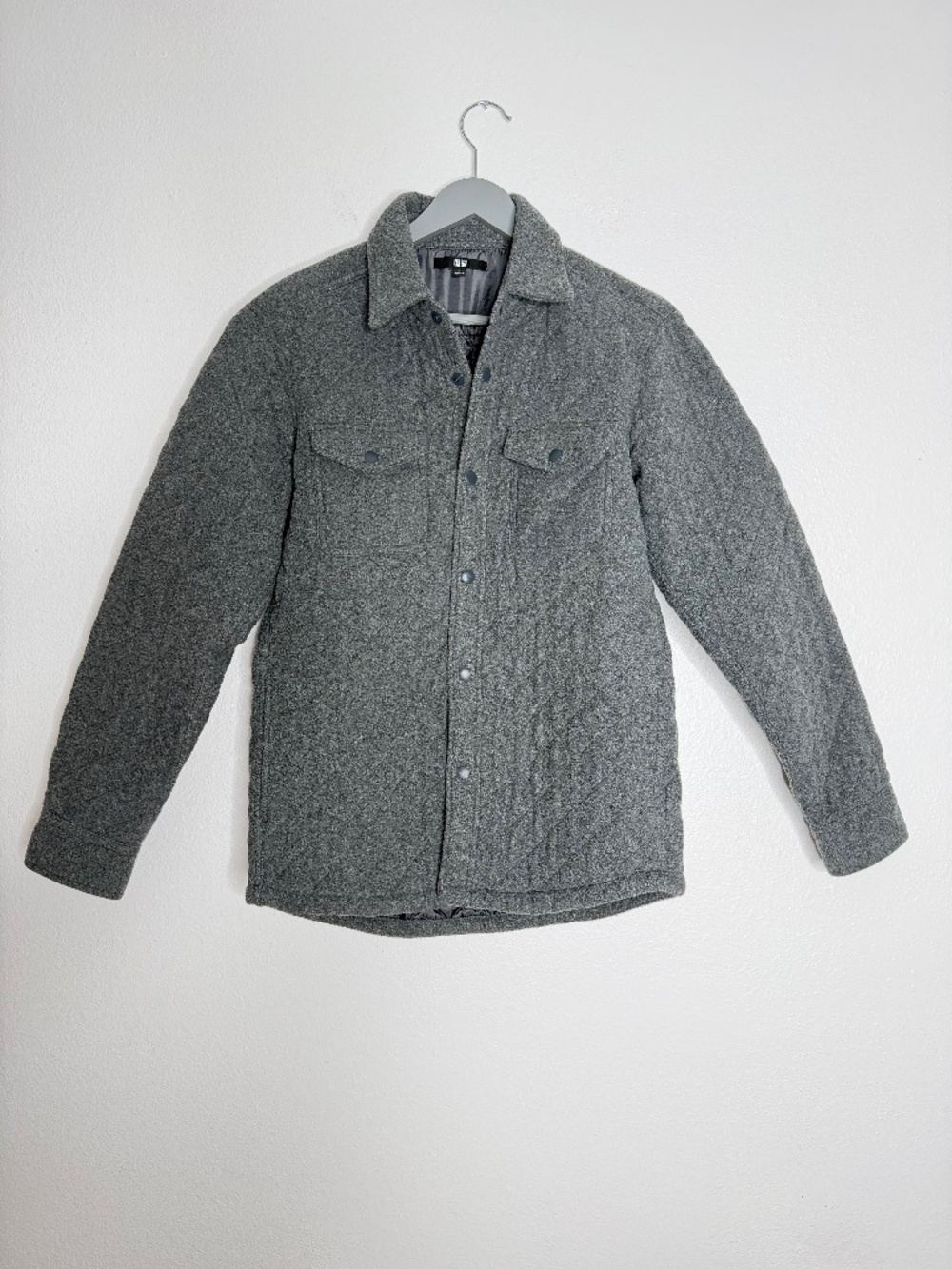 UNIQLO Japan Men’s Quilted Fleece Shirt Jacket Gray size M Runs Small